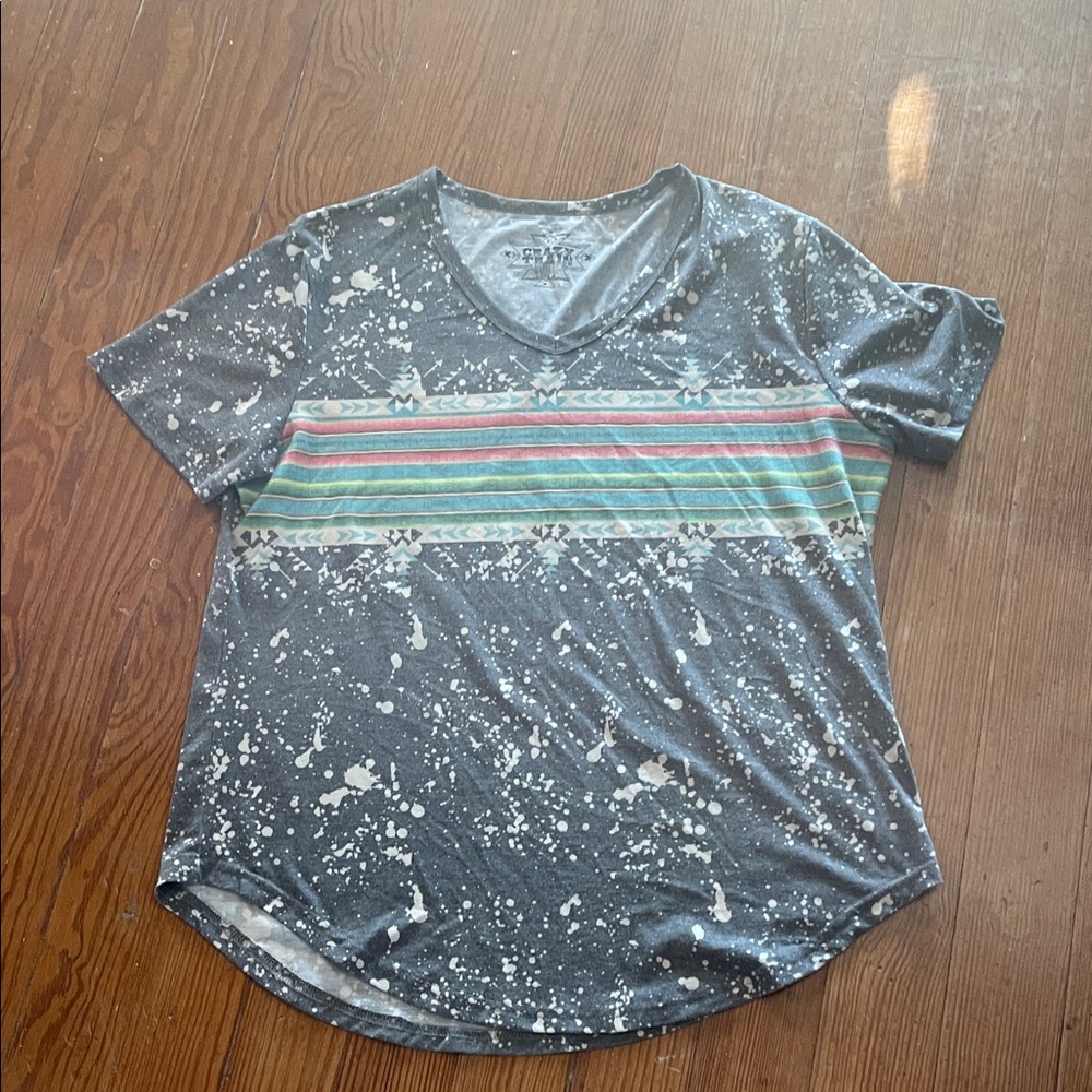 Crazy Train Gray Splatter V-Neck Tee
